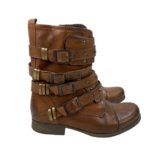 Steve Madden Shoes - Steve Madden Inngrid Brown Tan Leather Studded Moto Ankle Boots 7